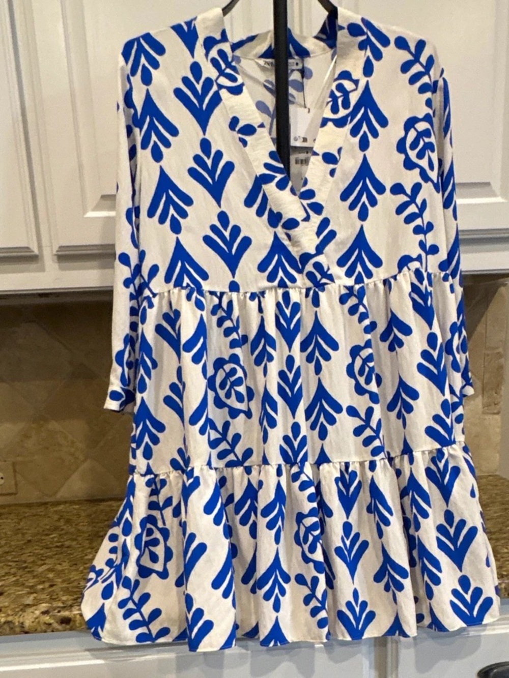 Zara Blue and White Floral Tiered Dress